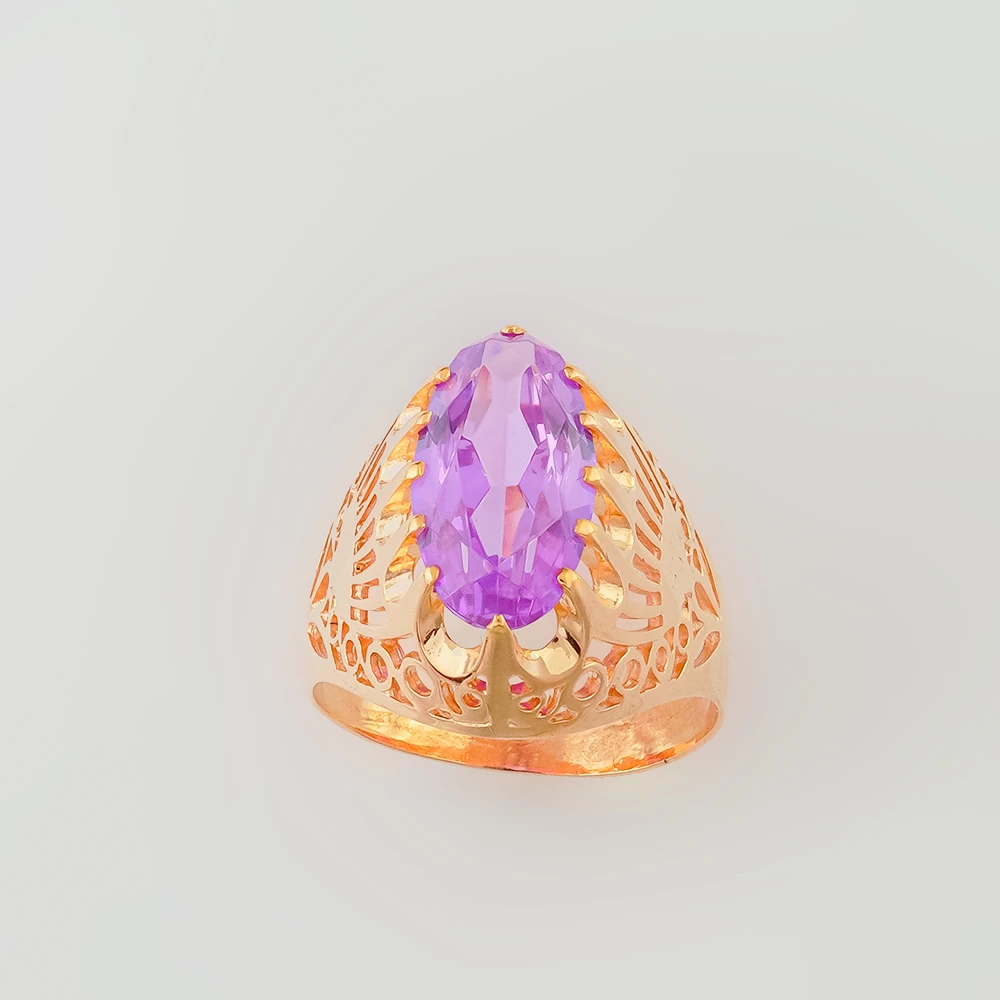 Кольцо с фианитом из красного золота 583 пробы