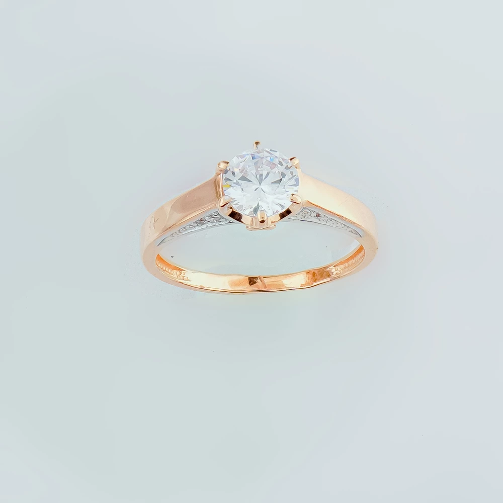 Кольцо с фианитом из красного золота 585 пробы