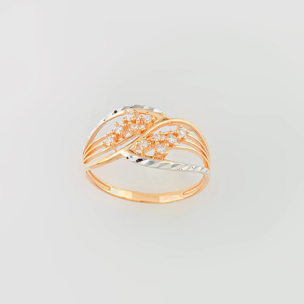 Кольцо с фианитом из красного золота 585 пробы