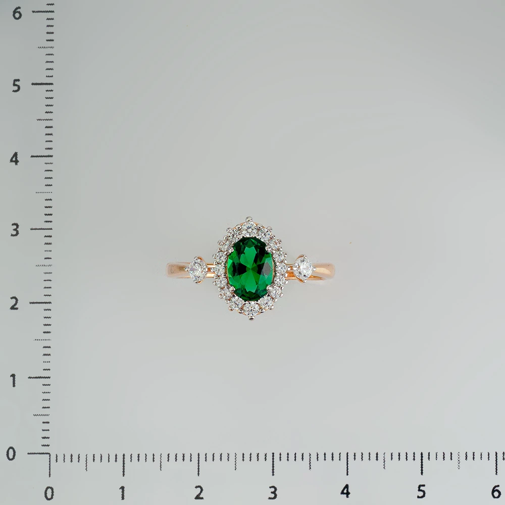 Кольцо с изумрудом синтетическим из красного золота 585 пробы