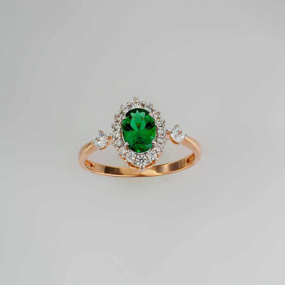 Кольцо с изумрудом синтетическим из красного золота 585 пробы