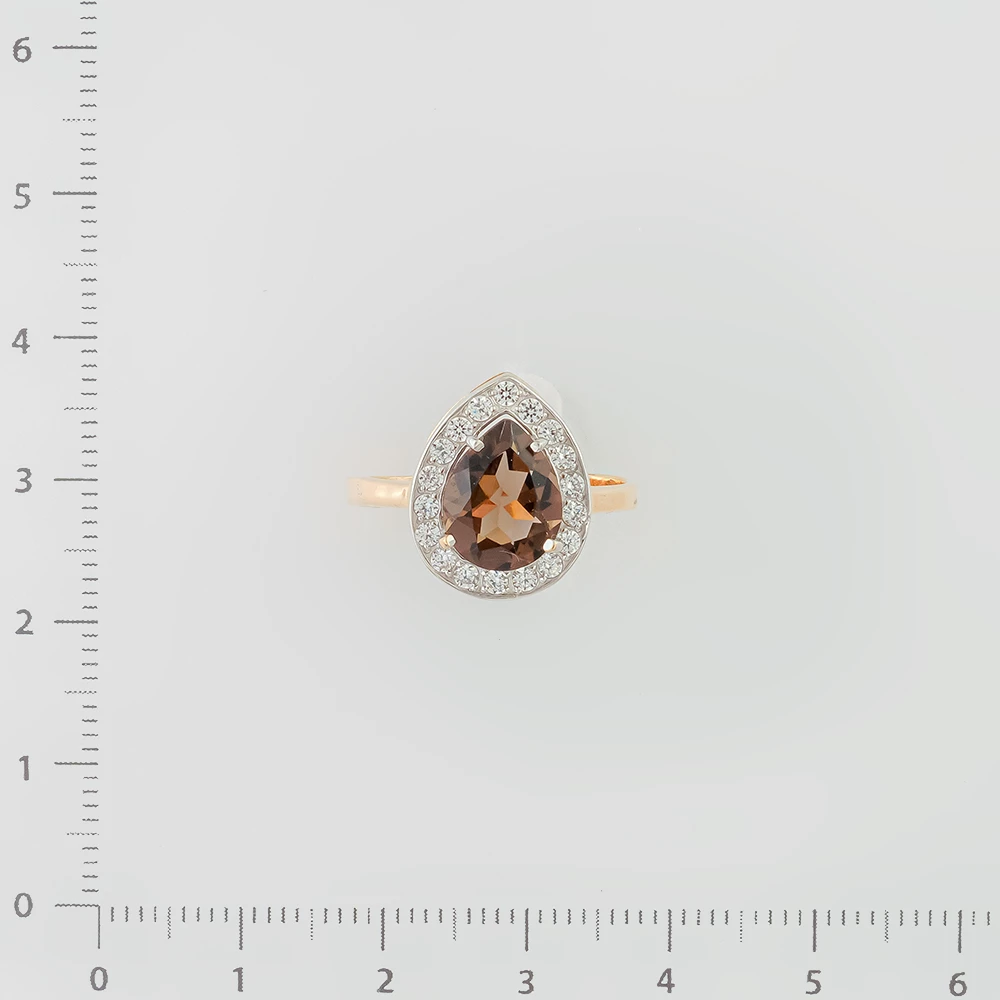 Кольцо с раух-топазом из красного золота 585 пробы