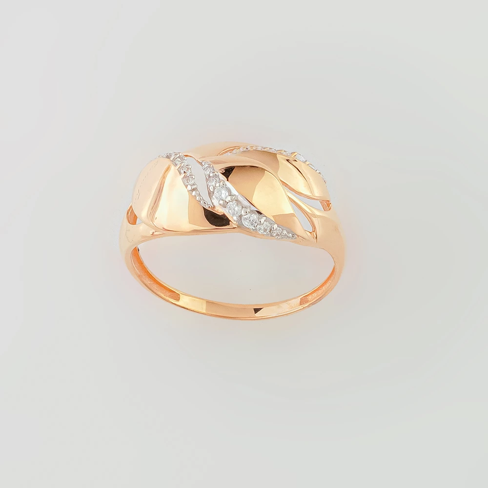 Кольцо с фианитом из красного золота 585 пробы