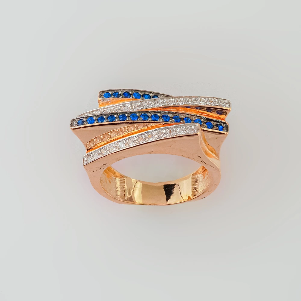 Кольцо с фианитом из красного золота 585 пробы