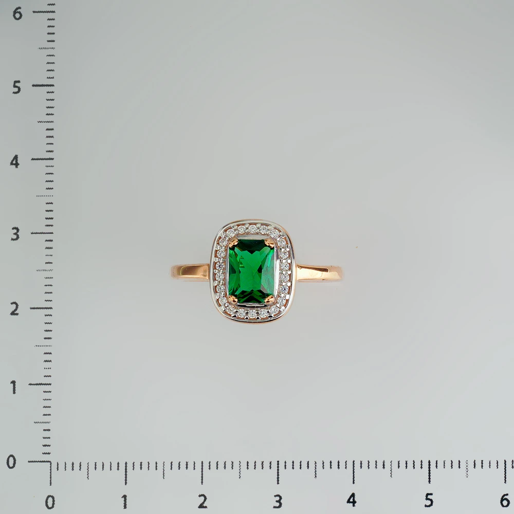 Кольцо с изумрудом синтетическим из красного золота 585 пробы