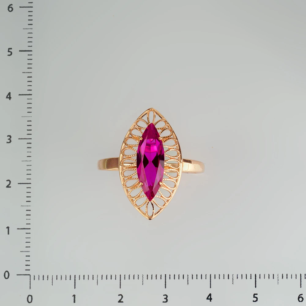 Кольцо с фианитом из красного золота 585 пробы