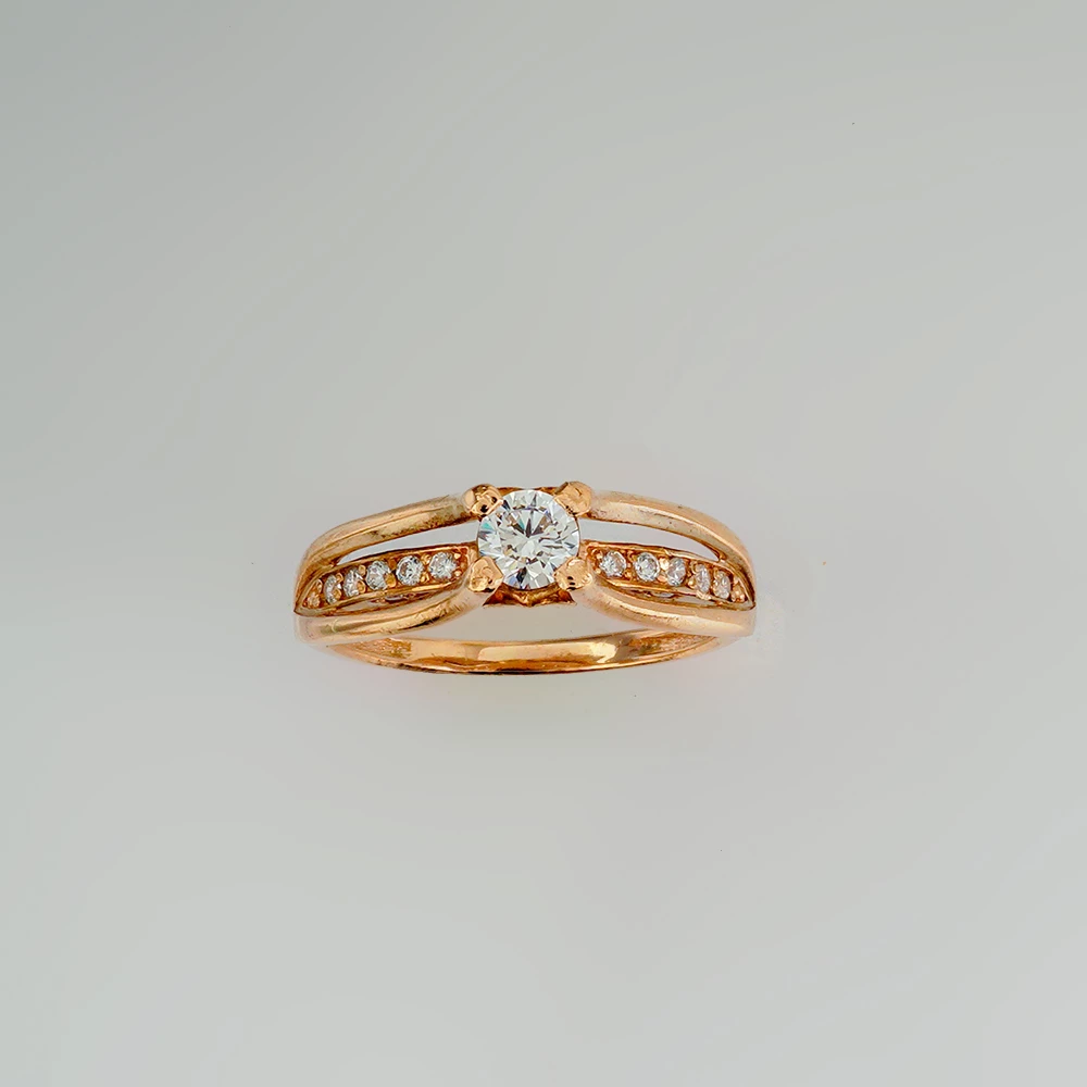 Кольцо с фианитом из красного золота 585 пробы