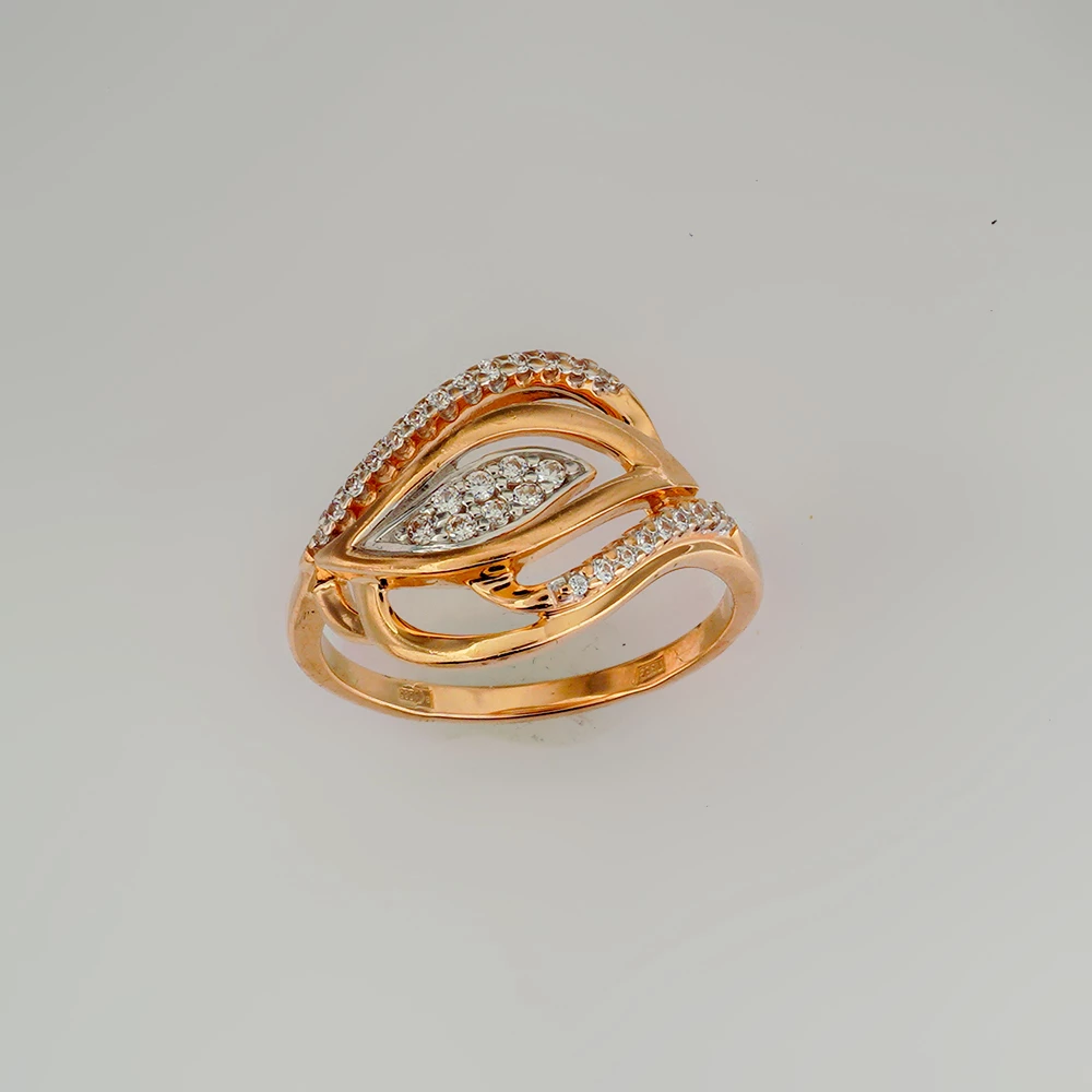 Кольцо с фианитом из красного золота 585 пробы