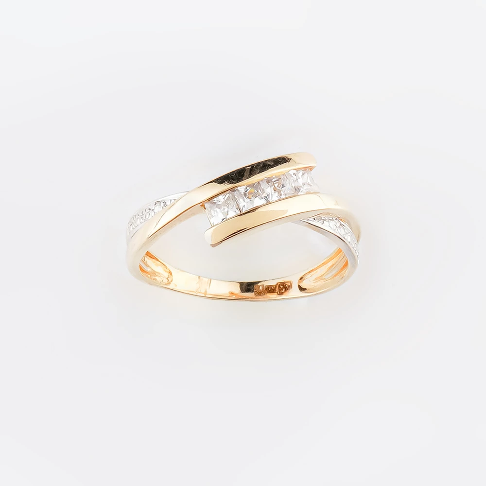 Кольцо с фианитом из желтого золота 750 пробы