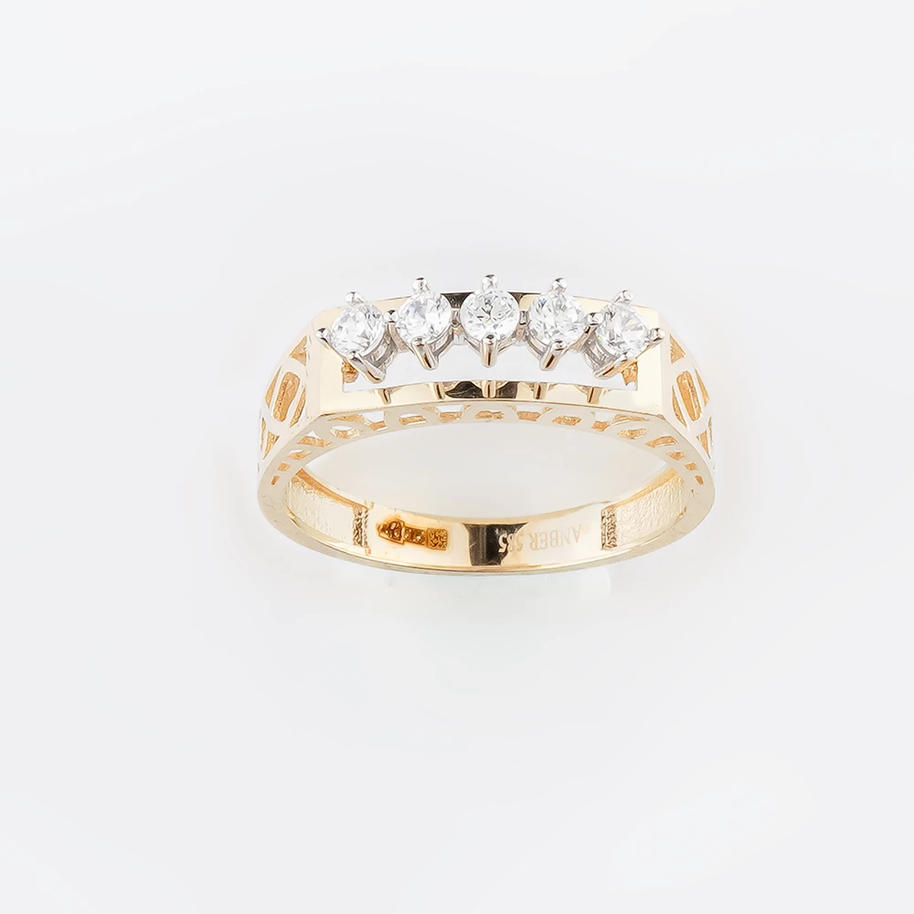 Кольцо с фианитом из желтого золота 585 пробы