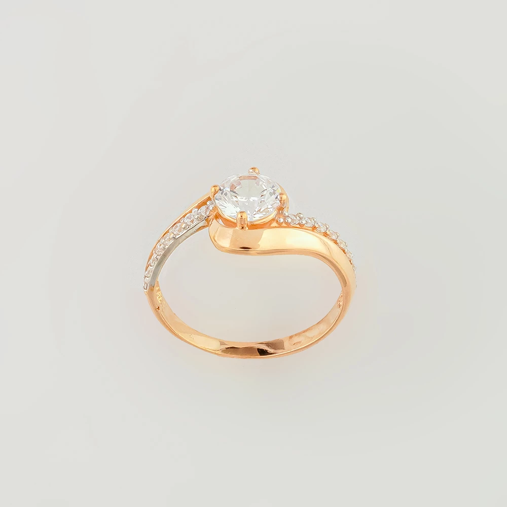 Кольцо с фианитом из красного золота 585 пробы