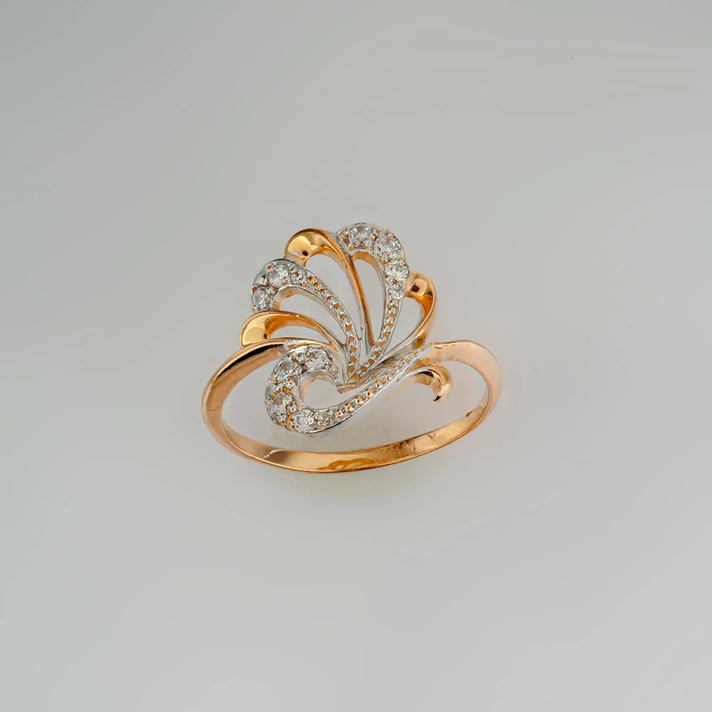 Кольцо с фианитом из красного золота 585 пробы