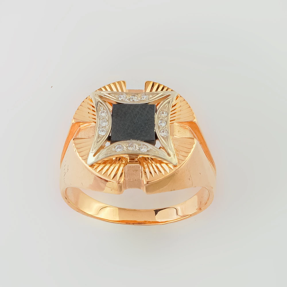 Кольцо с ониксом из красного золота 585 пробы