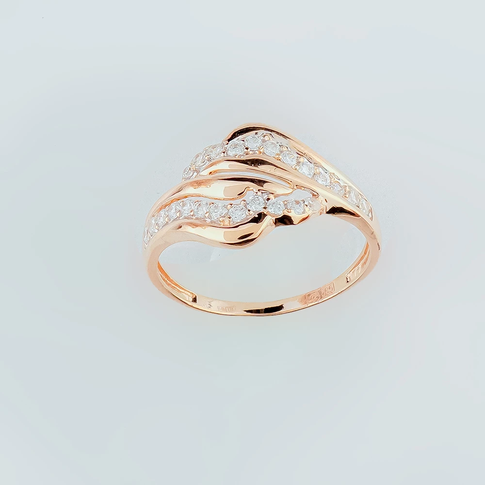 Кольцо с фианитом из красного золота 585 пробы