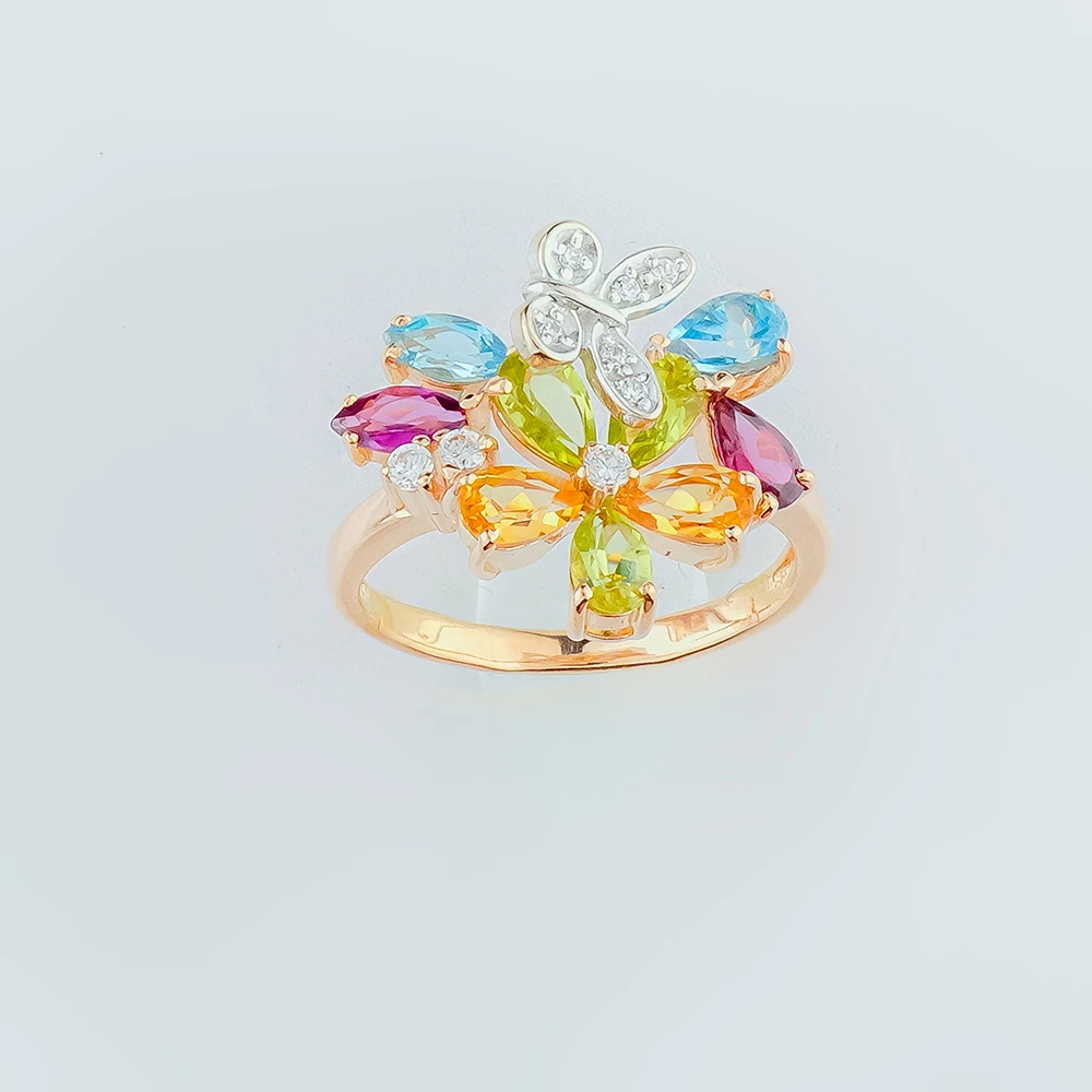 Кольцо с родолитом из красного золота 585 пробы