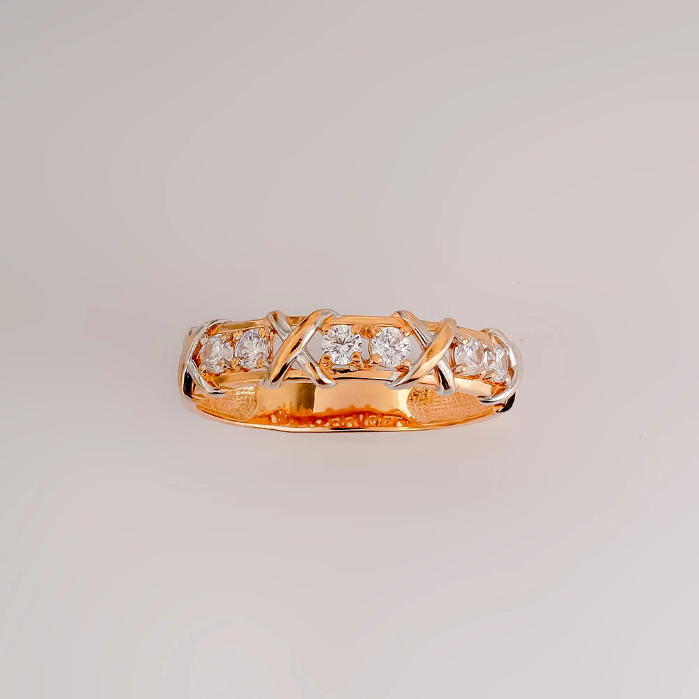 Кольцо с фианитом из красного золота 585 пробы