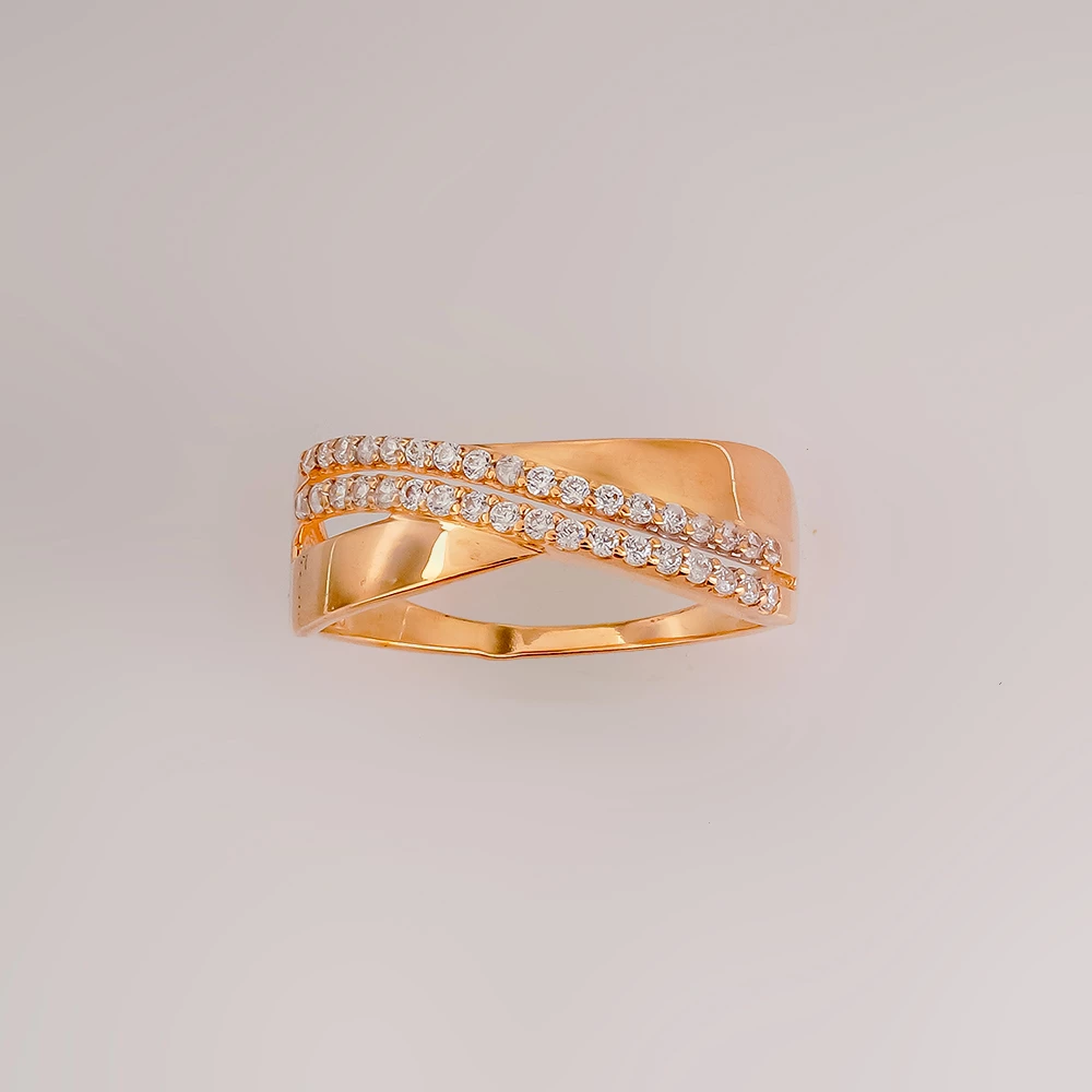 Кольцо с фианитом из красного золота 585 пробы