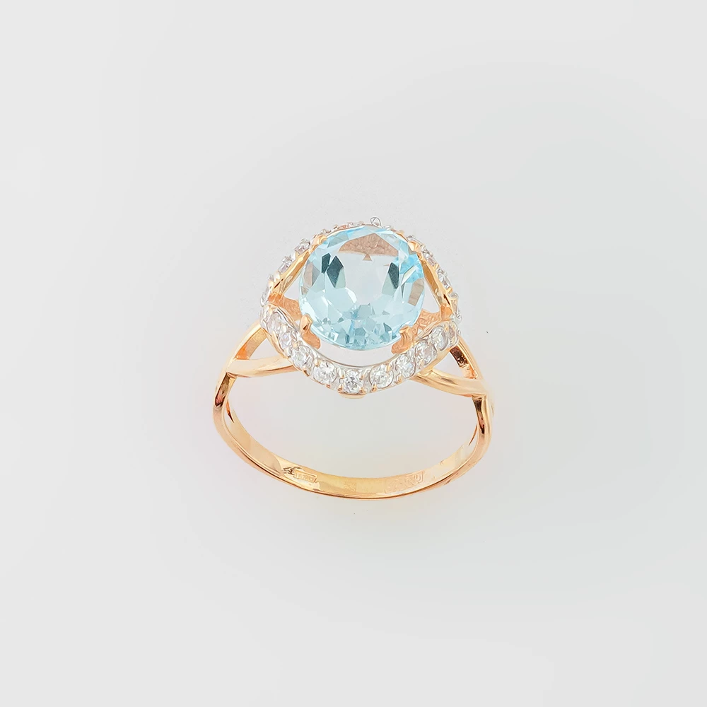 Кольцо с топазом из красного золота 585 пробы