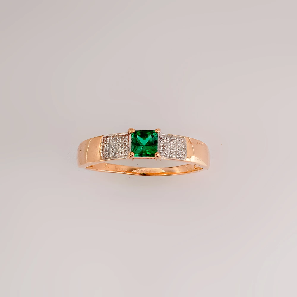 Кольцо с изумрудом синтетическим из красного золота 585 пробы