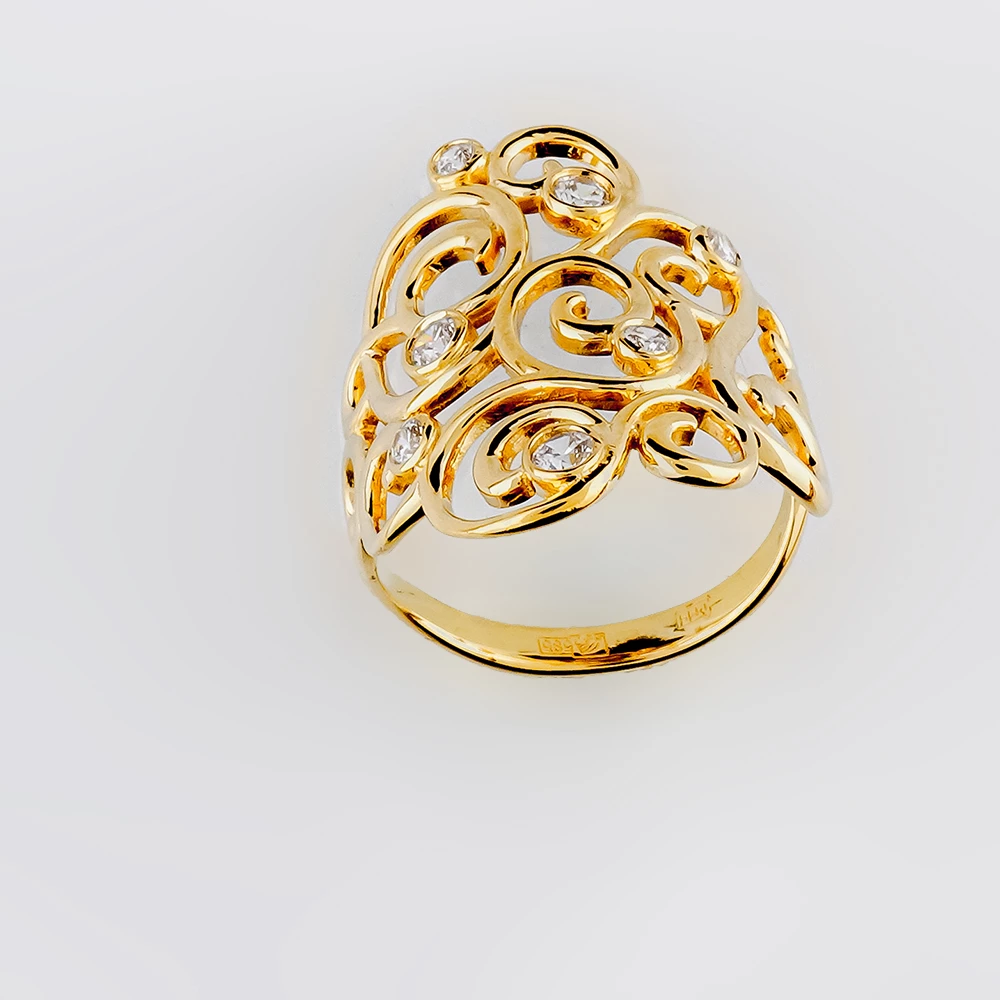 Кольцо с фианитом из красного золота 585 пробы