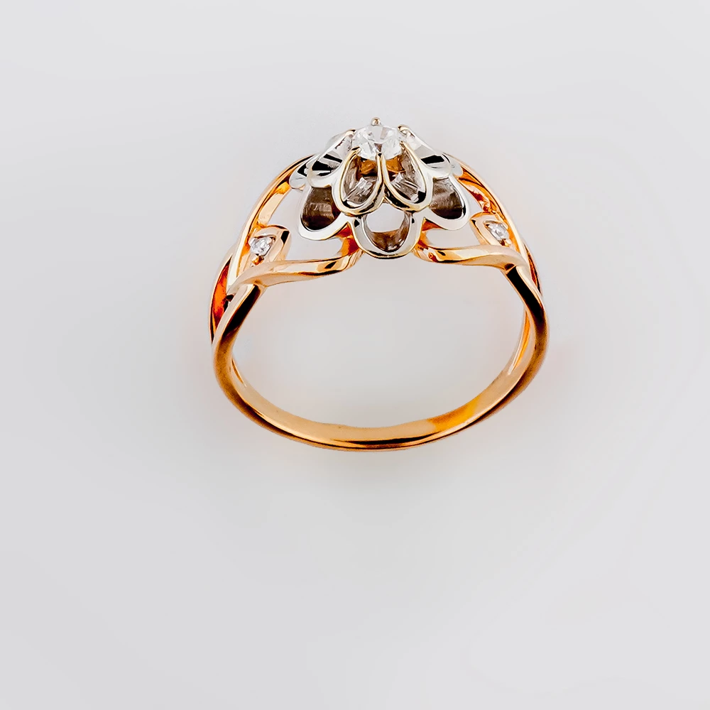 Кольцо с фианитом из красного золота 585 пробы