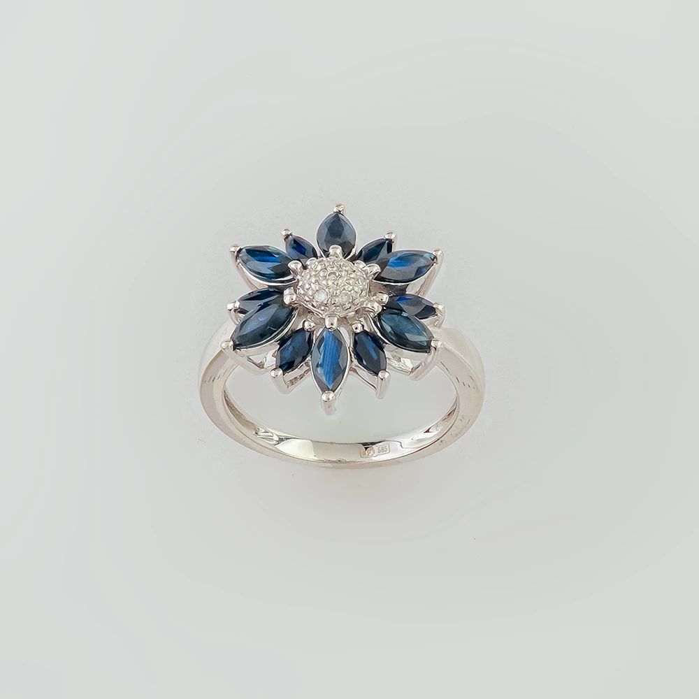 Кольцо с сапфиром из белого золота 585 пробы