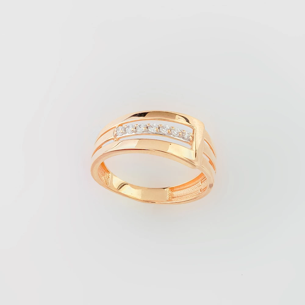 Кольцо с фианитом из красного золота 585 пробы