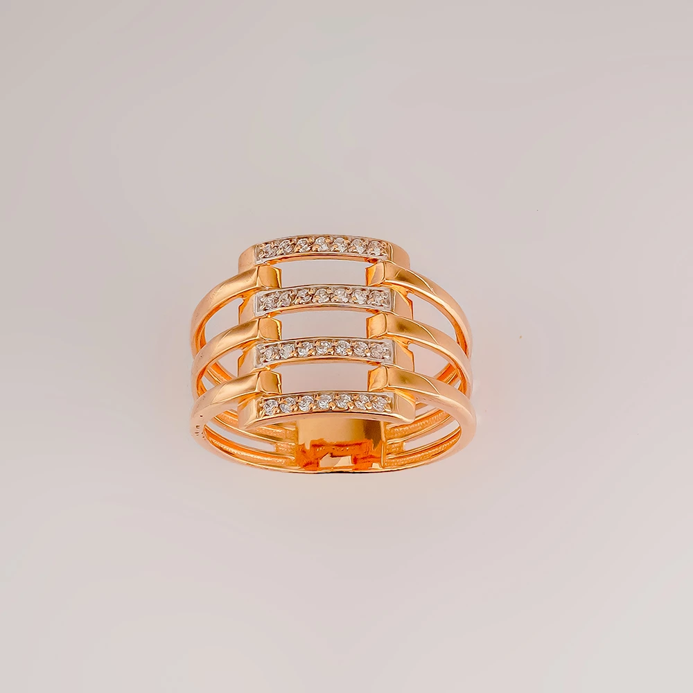 Кольцо с фианитом из красного золота 585 пробы