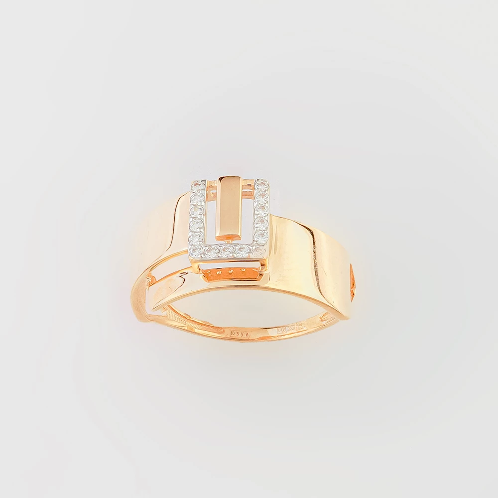 Кольцо с фианитом из красного золота 585 пробы