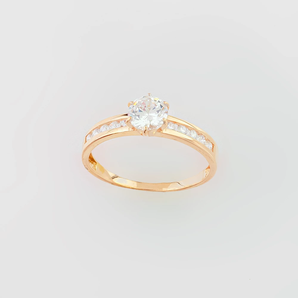 Кольцо с фианитом из красного золота 585 пробы