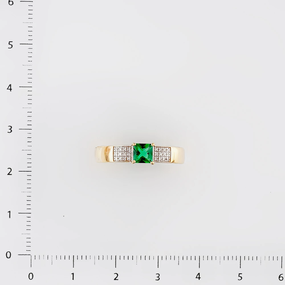 Кольцо с изумрудом синтетическим из желтого золота 585 пробы