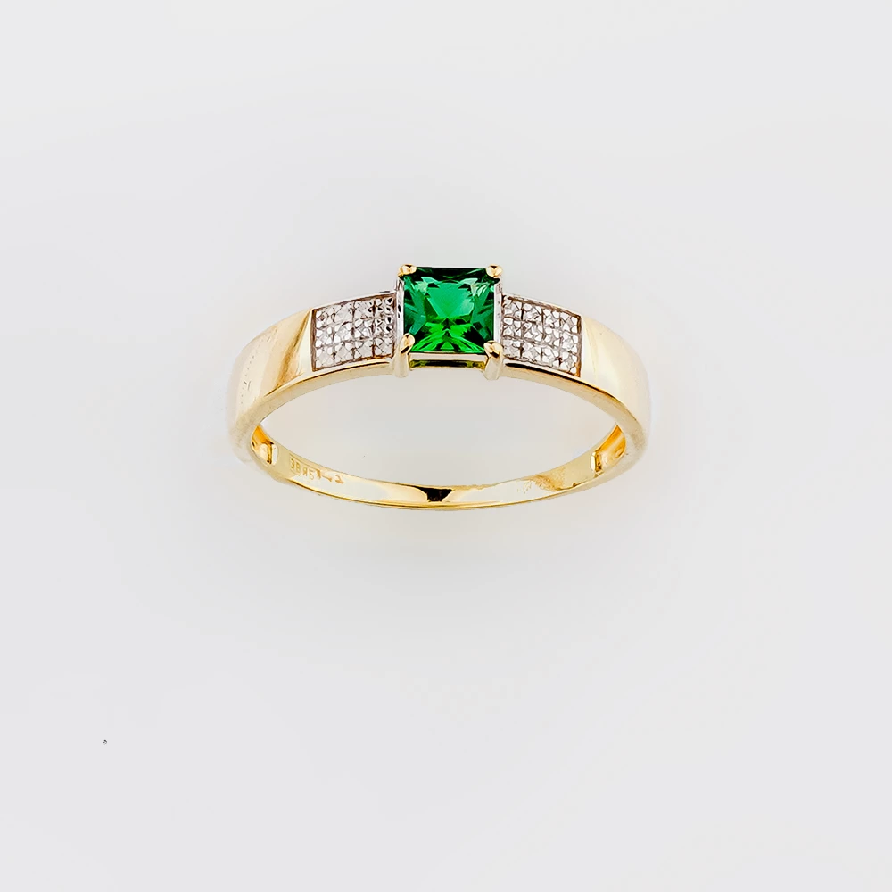 Кольцо с изумрудом синтетическим из желтого золота 585 пробы