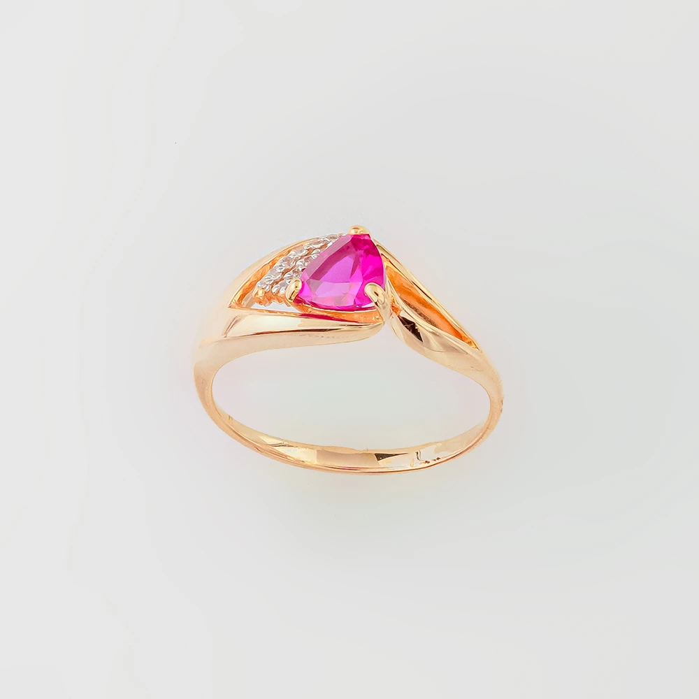 Кольцо с рубином синтетическим из красного золота 585 пробы