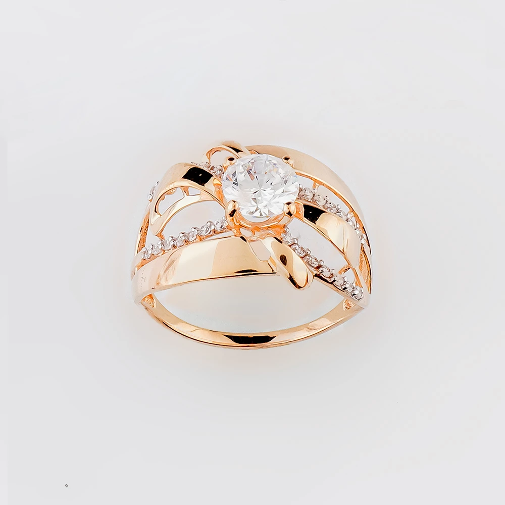 Кольцо с фианитом из красного золота 585 пробы