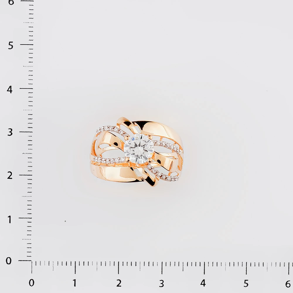 Кольцо с фианитом из красного золота 585 пробы