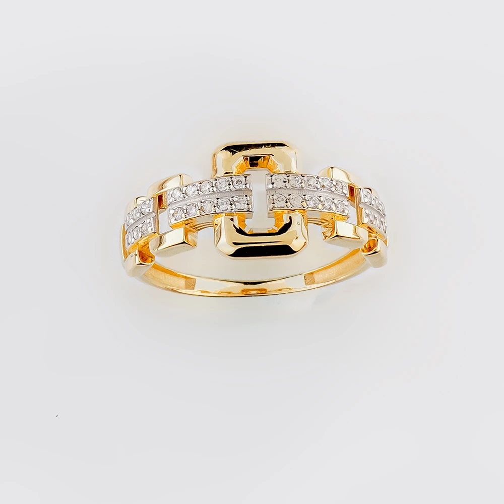 Кольцо с фианитом из желтого золота 585 пробы