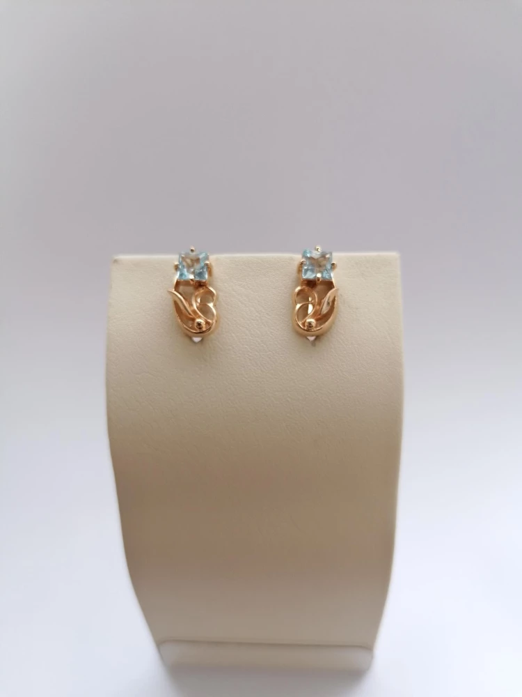 Серьги с фианитом из красного золота 585 пробы 1