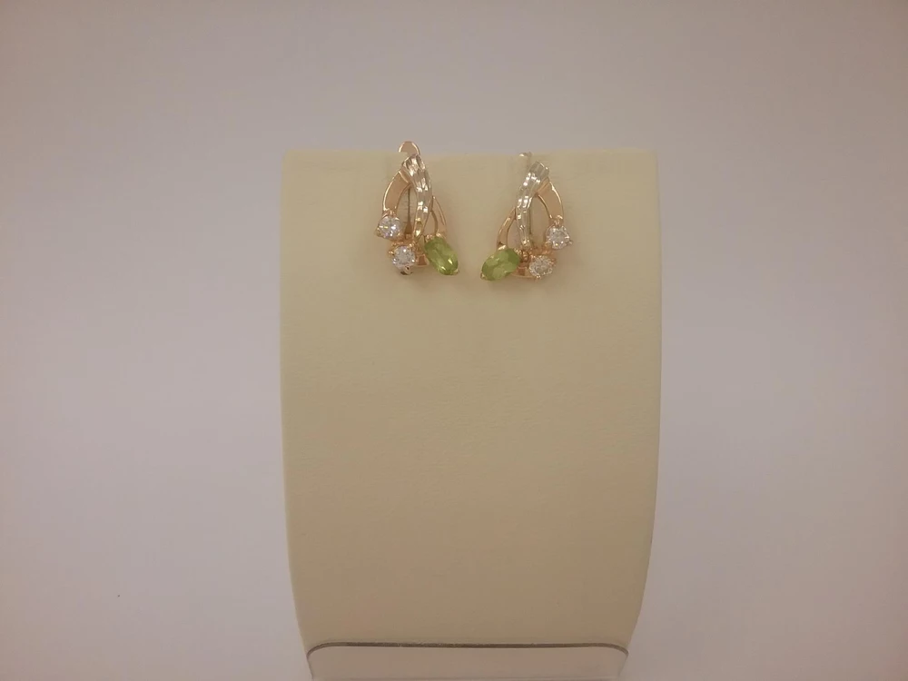 Серьги с хризолитом из красного золота 585 пробы 1