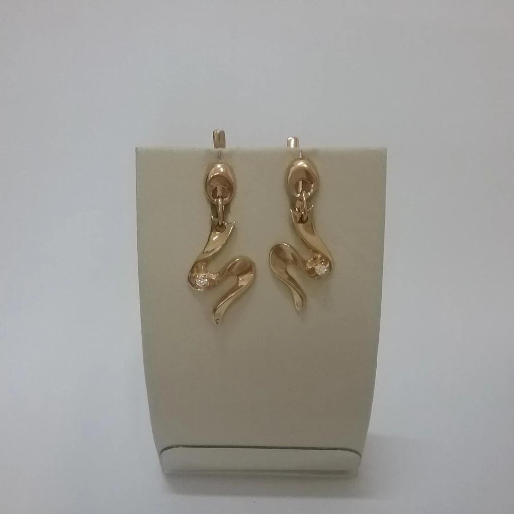 Серьги с фианитом из красного золота 585 пробы 1