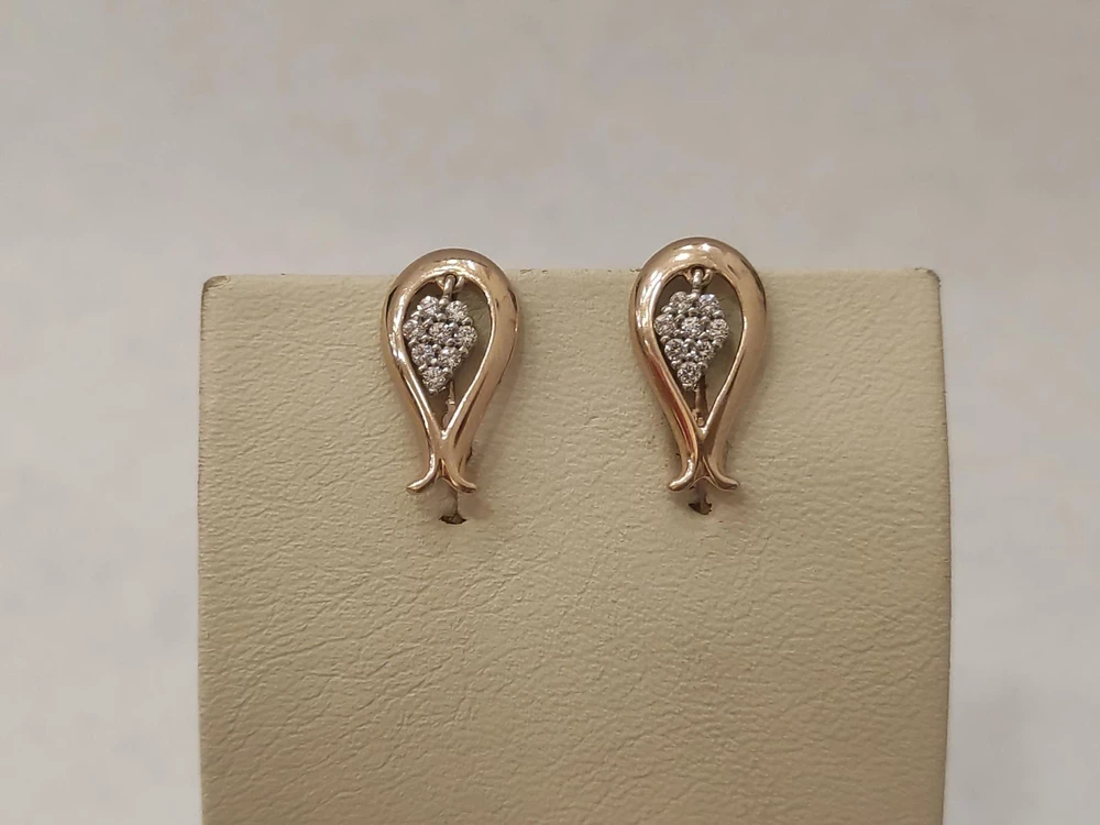 Серьги с фианитом из красного золота 585 пробы 1