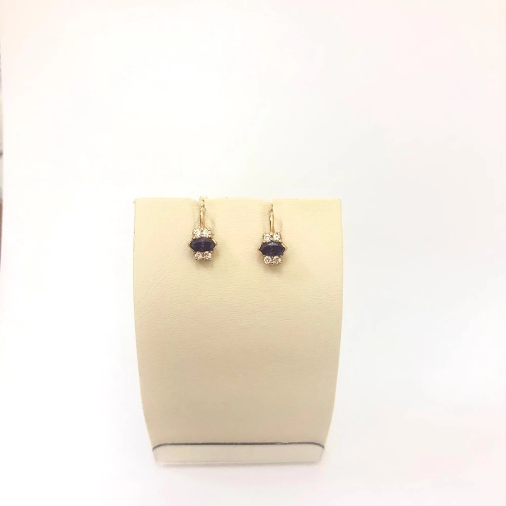 Серьги с фианитом из красного золота 585 пробы 1
