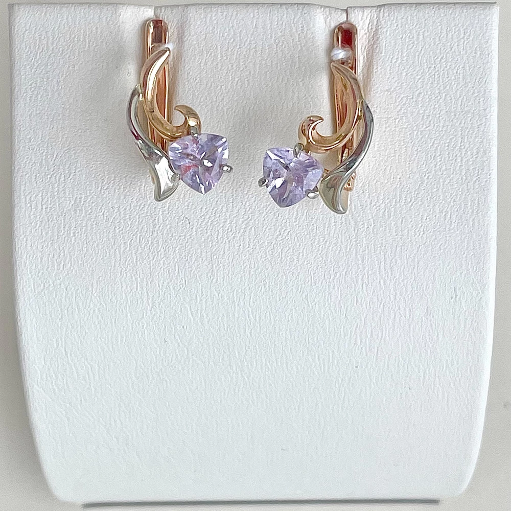 Серьги с фианитом из красного золота 585 пробы 1