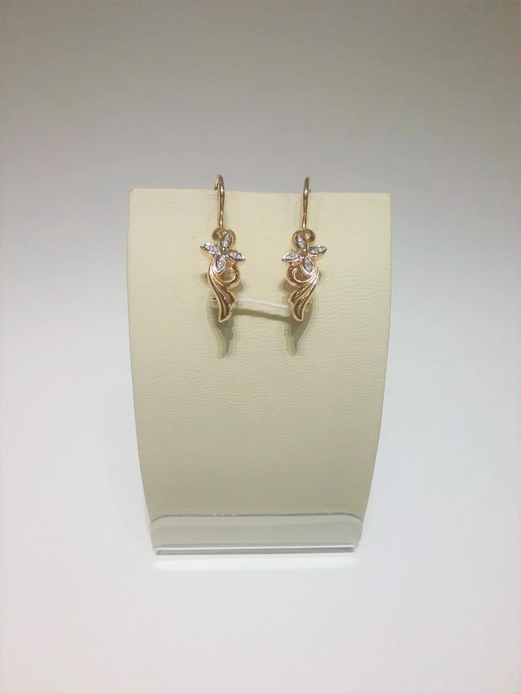 Серьги с фианитом из красного золота 585 пробы 1