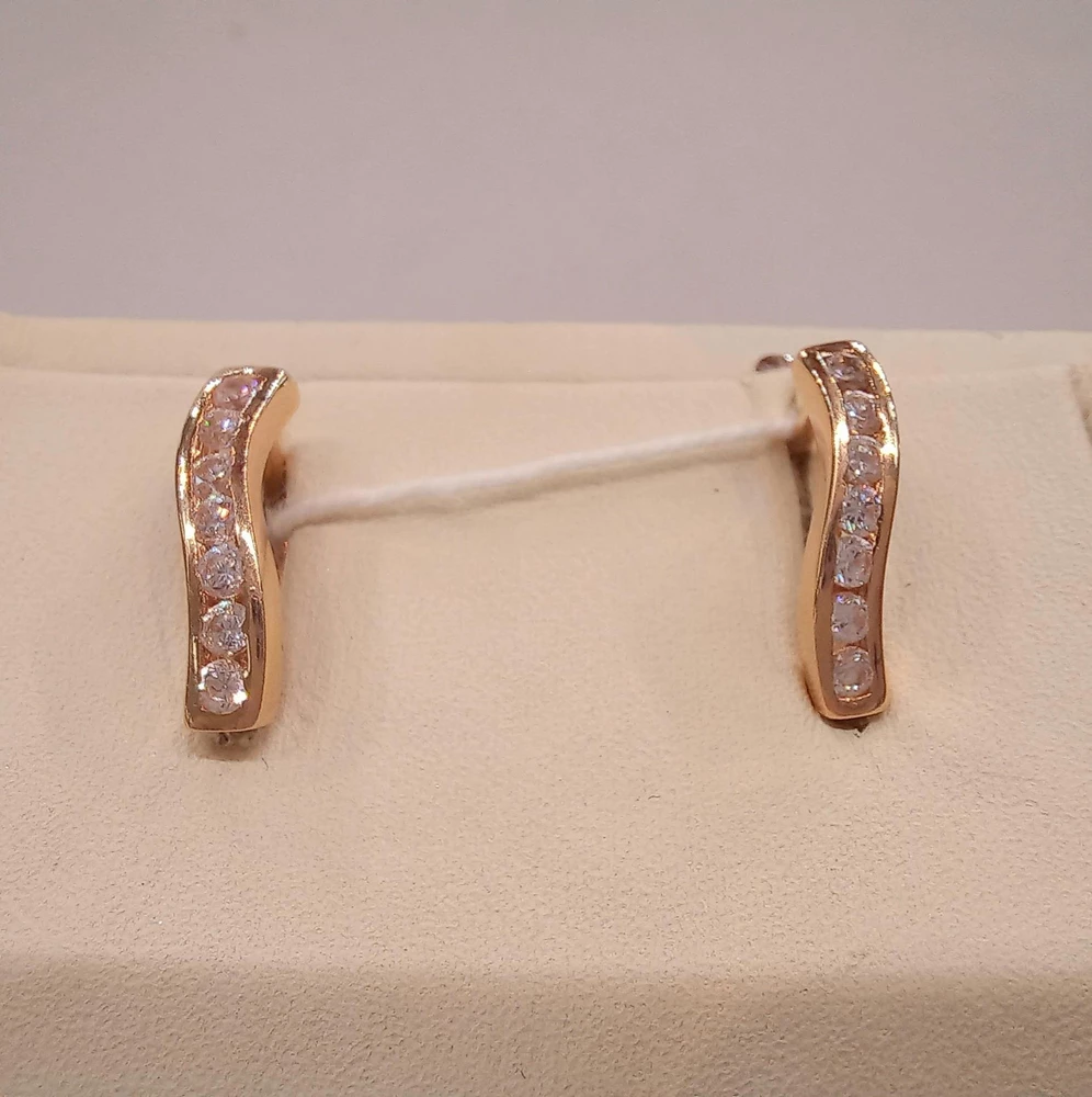 Серьги с фианитом из красного золота 585 пробы 1