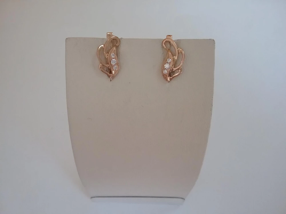 Серьги с фианитом из красного золота 585 пробы 1