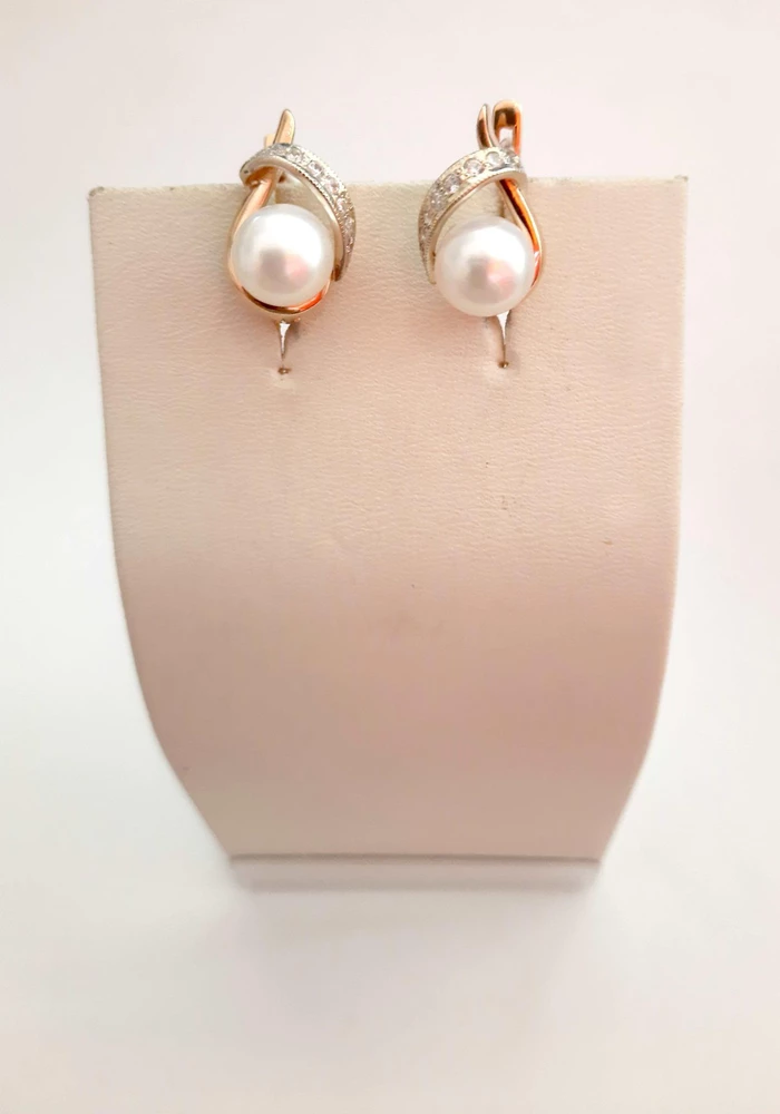 Серьги с фианитом из красного золота 585 пробы 1