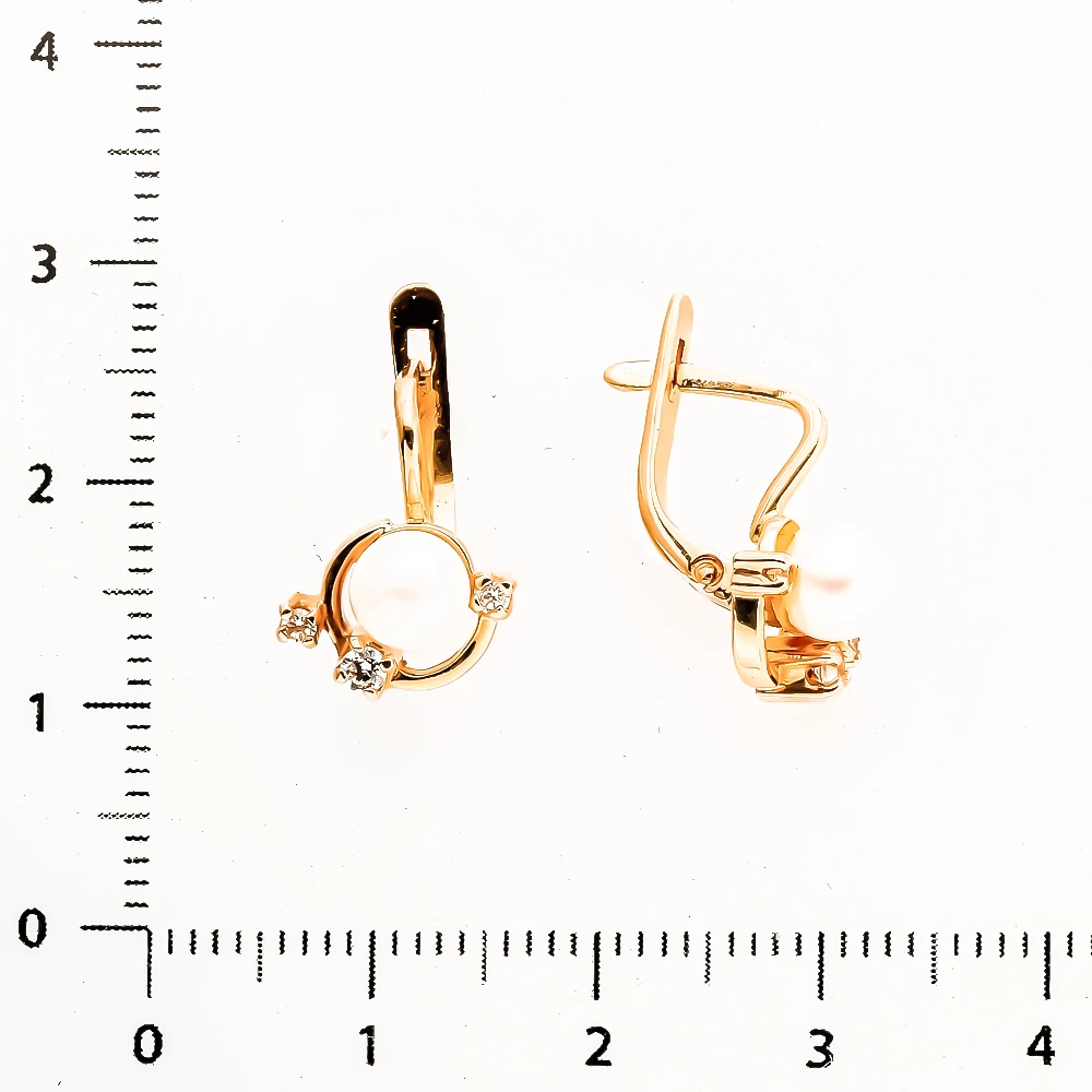 Серьги с культивированным жемчугом из красного золота 585 пробы 2