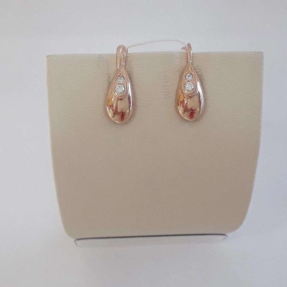 Серьги с фианитом из красного золота 585 пробы 1