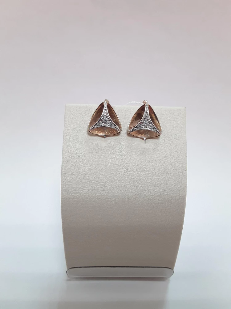 Серьги с фианитом из красного золота 585 пробы