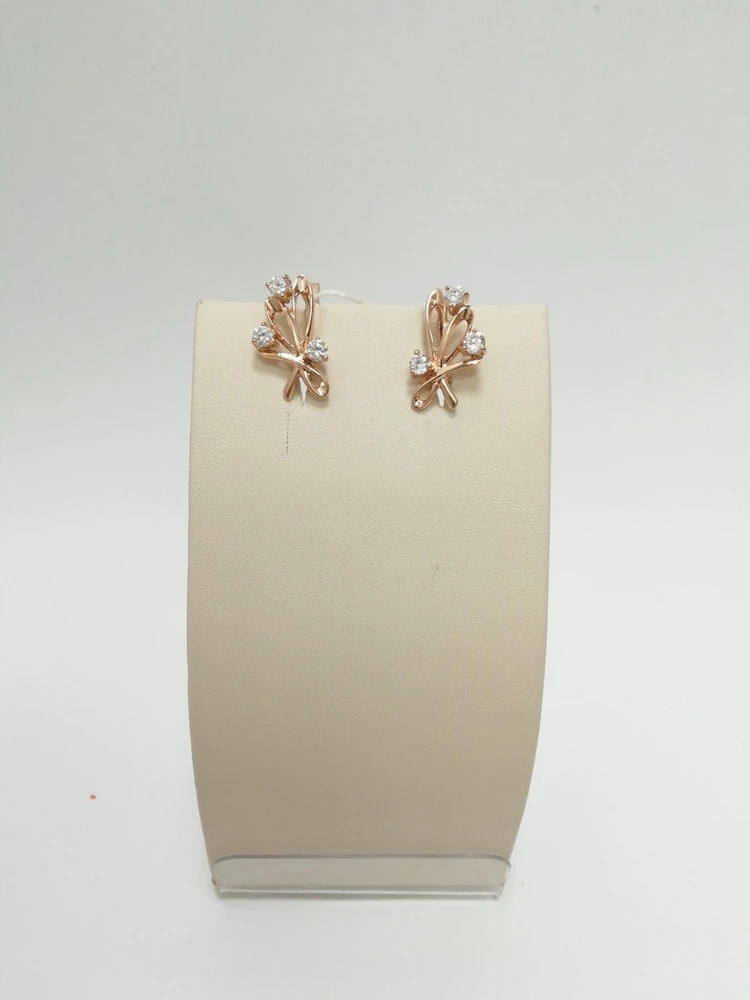 Серьги с фианитом из красного золота 585 пробы 1